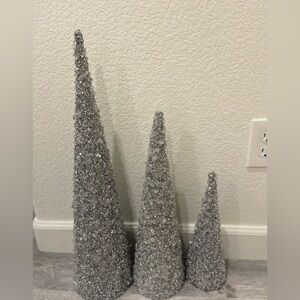 Silver Glitter Sequin Christmas Cone Trees (Set Of 3)